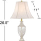 Traditional Glam Style Table Lamp 26.5" High Cut Glass Urn Brass Gold Metal Clear White Cream Bell Glass Shade Decor for Living Room Bedroom House Bedside Nightstand Home