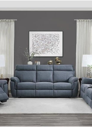 Glider Motion Loveseat Recliner with Stainless Steel Cup Holders and Central Storage Console, Upholstered Reclining Sofa for Living Room and Home Theatre, Polished Blue Microfiber Finish