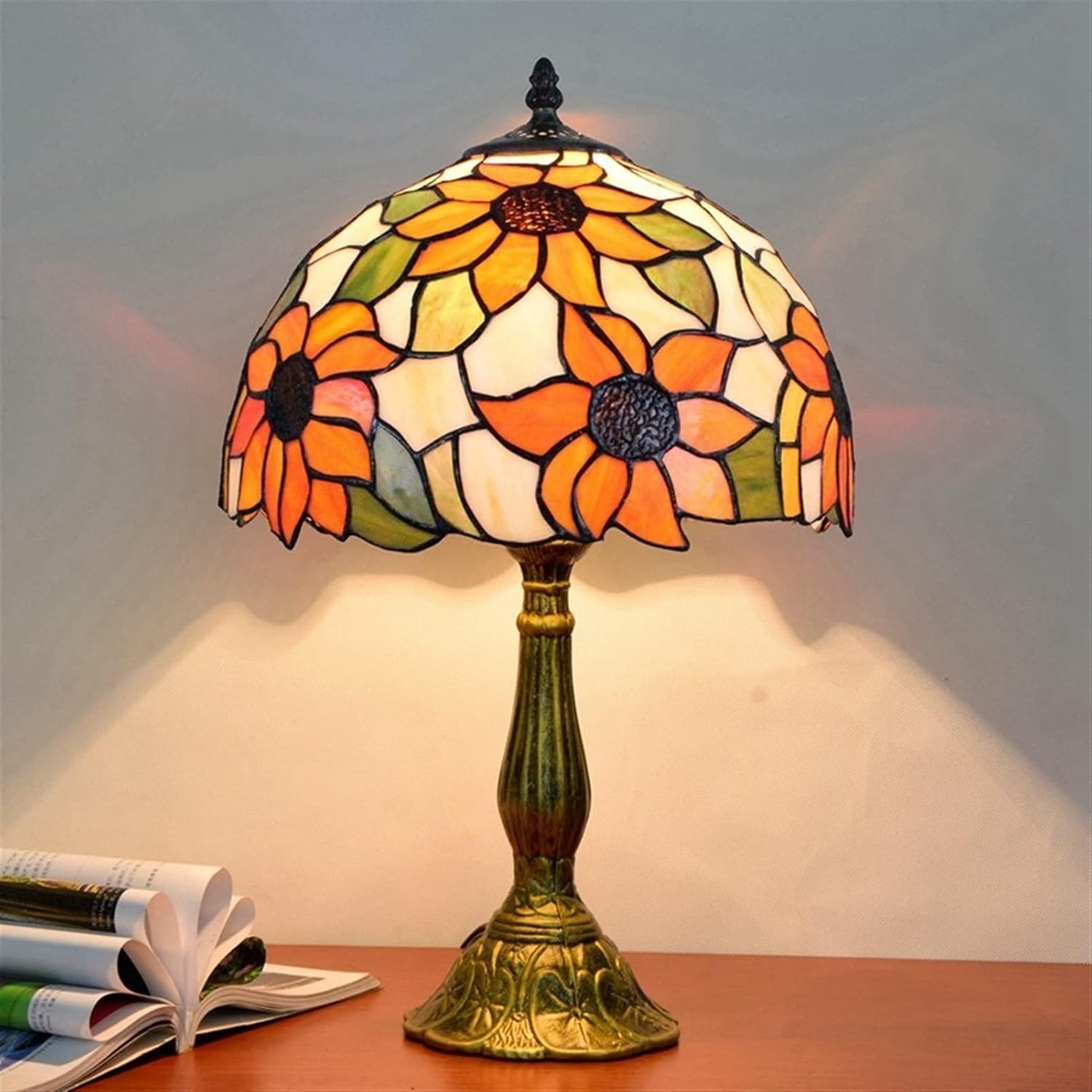 Tiffany Lamp Stained Glass Lamp Sunflower Yellow Bedroom Table Lamp Reading Desk Light for Bedside Living Room Office Dormitory Dining Room Decorate Gift 12X12X18 Include Light Bulb