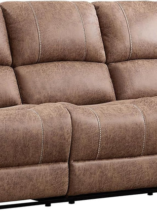 Manual Reclining Faux Leather Sofa, 3-Seater Overstuffed Couch with Vintage Rivet Mid-Century Modern Design for Living and Meeting Rooms - Brown