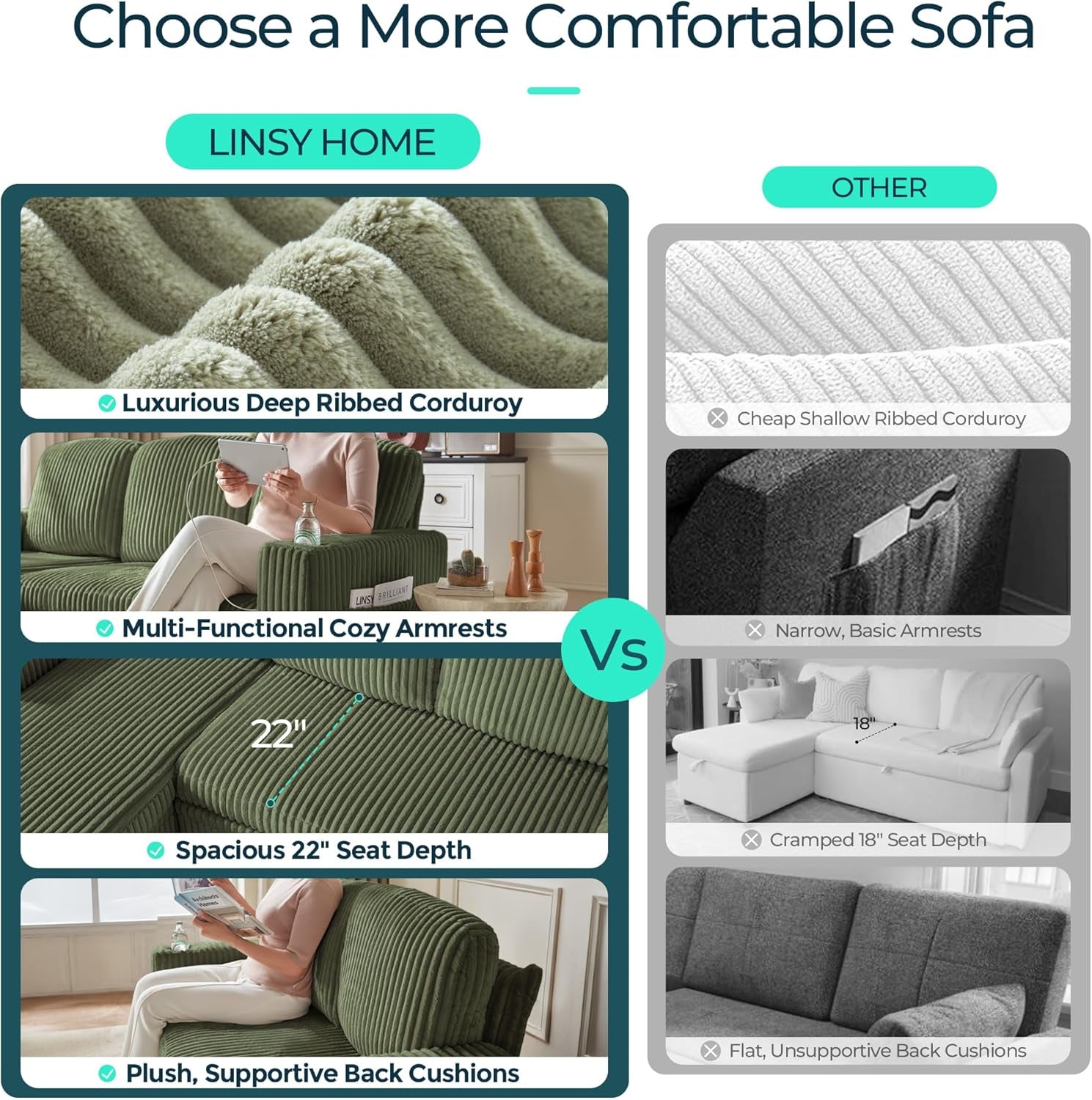 Sectional Sleeper Sofa Pull Out Couches for Living Room (Green, Sleeper Sofa 1) | Pull Out Sofa Bed, Storage, USB Charging, Cup Holders, Plush Corduroy