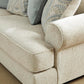 Monaghan Vintage Loveseat with Accent Pillows, Reversible Cushions and Rolled Arms, Beige