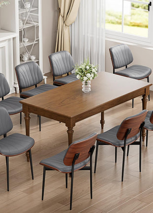 Set of 4 Mid-Century Modern Dining Chairs in Gray Upholstered PU Leather with Walnut Bentwood and Metal Legs