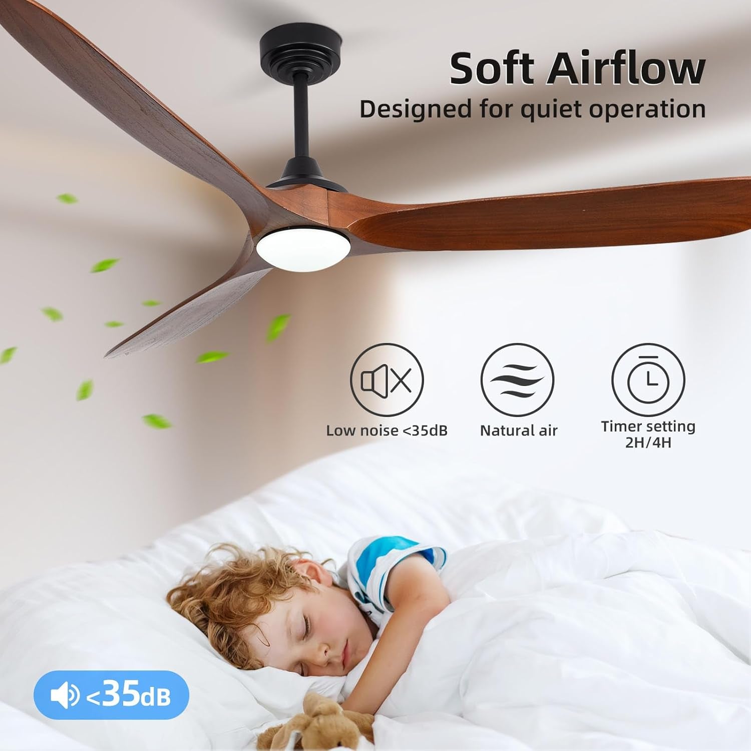 Ceiling Fan with Lights, 72'' Solid Wood Indoor/Outdoor Ceiling Fan with Quiet Reversible DC Motor, Control with WIFI Alexa App, 3CCT Dimmable, 6 Speeds Walnut Outdoor Fan for Patio Porch