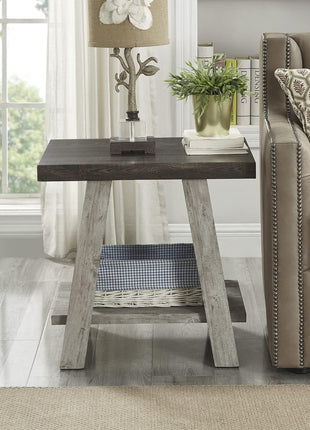 Athens Modern End Table with Wood Shelf in Weathered Walnut and Gray Finish
