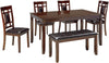 Bennox Dining Room Table and Chairs with Bench (Set of 6), Brown