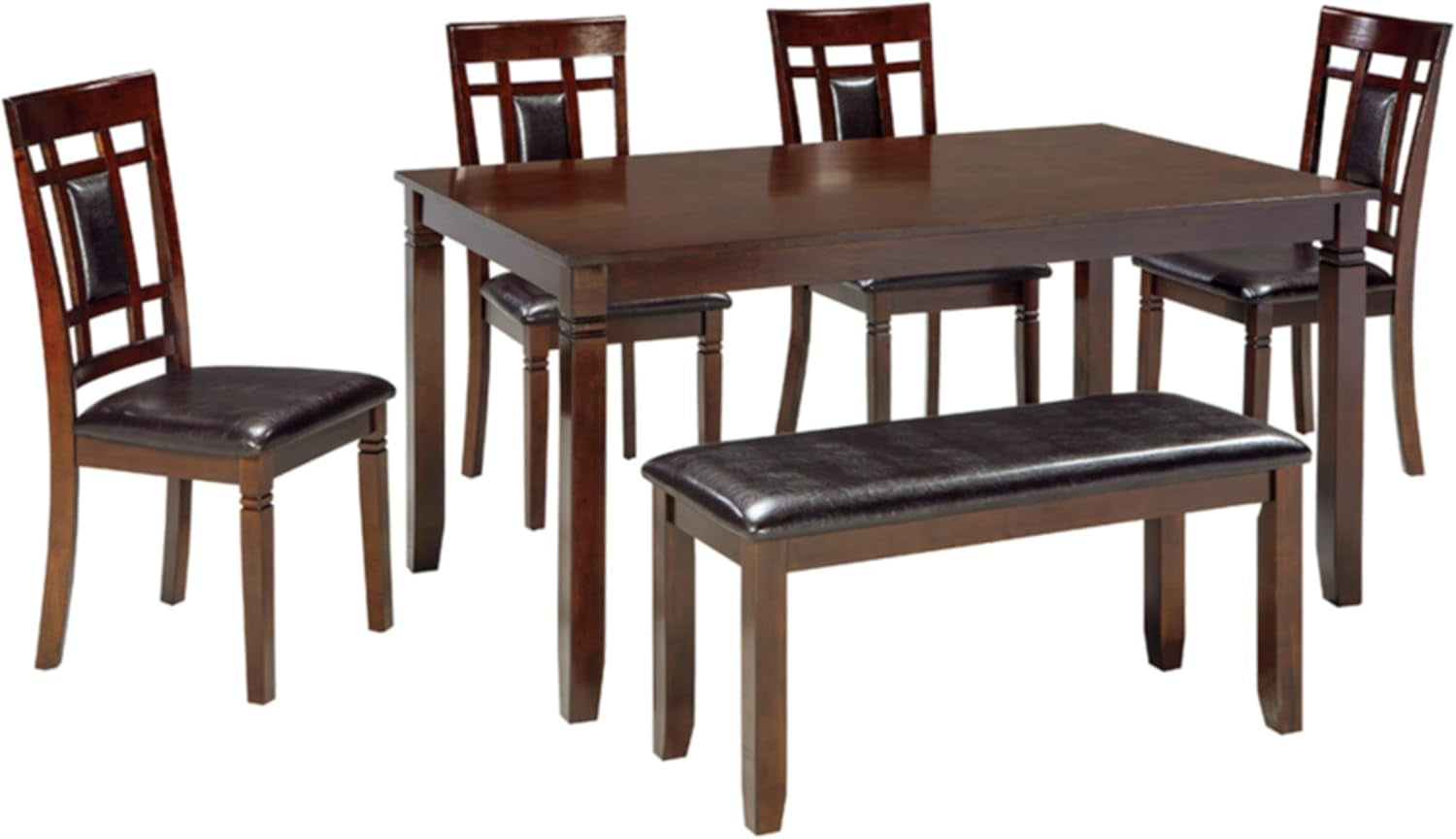 Bennox Dining Room Table and Chairs with Bench (Set of 6), Brown