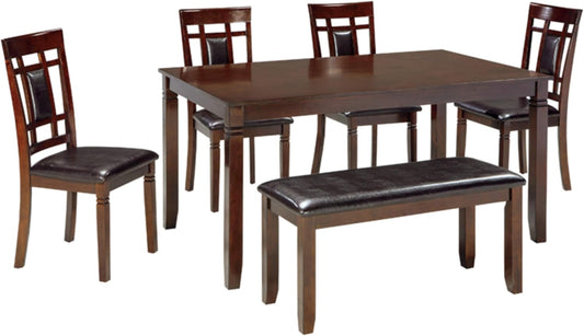 Bennox Dining Room Table and Chairs with Bench (Set of 6), Brown