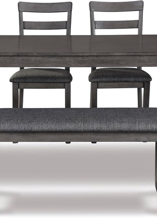 Bridson 6-Piece Dining Table Set by Signature Design by Ashley - Charcoal Gray Wood Table with Upholstered Chairs and Bench for Transitional Dining Spaces