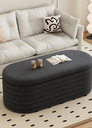 40-Inch Black Upholstered Chenille Fabric Storage Ottoman Bench for Bedroom and Living Room