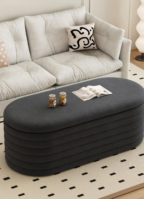 40-Inch Black Upholstered Chenille Fabric Storage Ottoman Bench for Bedroom and Living Room