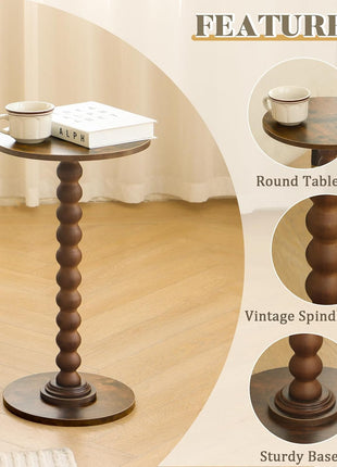 Compact Modern Round Side Table with Solid Wood Legs for Living Room, Bedroom, and Office in Rustic Brown