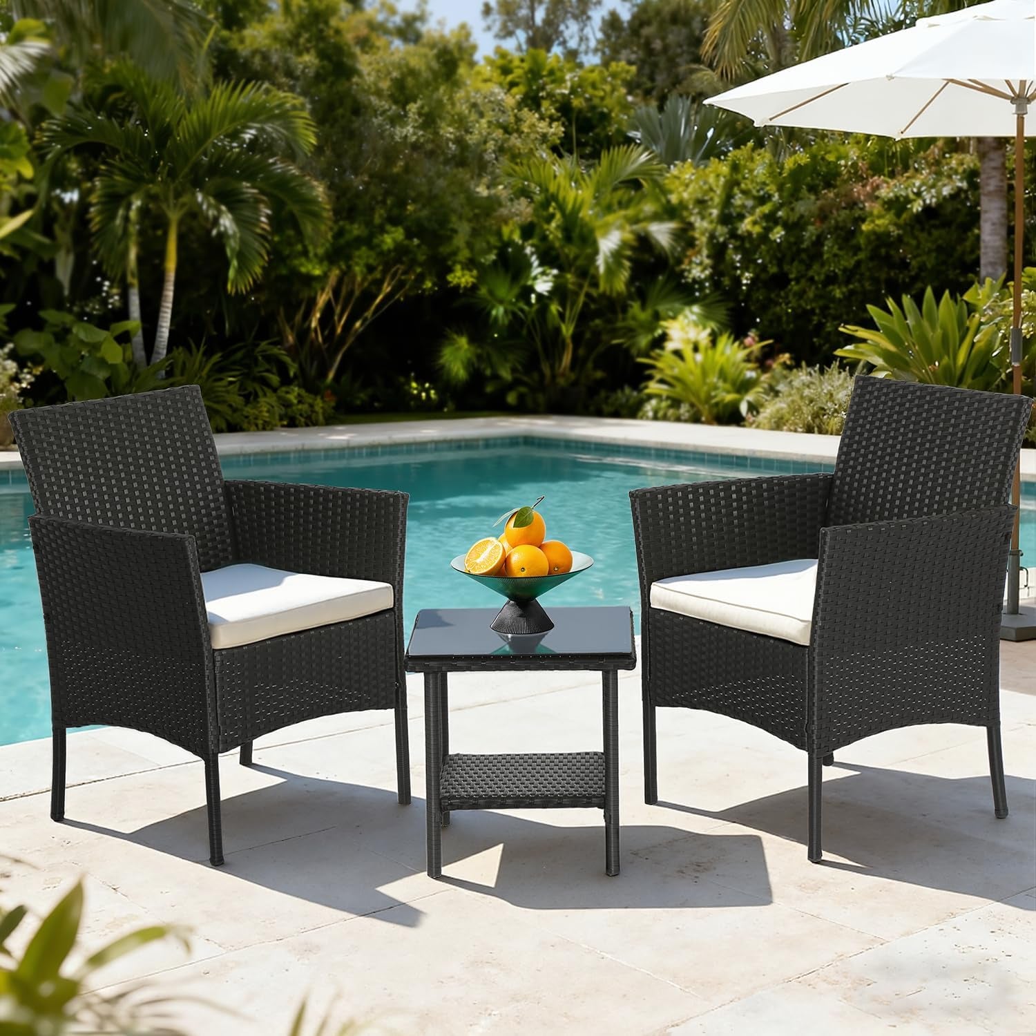 Wicker Outdoor Furniture Patio Furniture Set of 3 Rattan Patio Chairs Outdoor Chairs Patio Conversation Set with Coffee Table for Yard Backyard Lawn Porch Poolside Balcony,Black