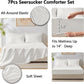 Queen Comforter Set White Seersucker 7 Pieces Bed in a Bag Queen Comforter Set with Sheets, Luxury Soft Bedding Set with down Alternative Comforter, Sheets, Pillowcases & Shams for All Seasons