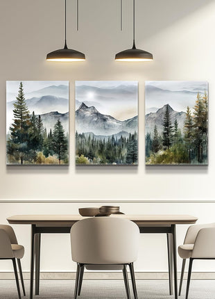 Contemporary Abstract Mountain and Forest Landscape Canvas Art Set - 3-Piece Framed Wall Decor for Living Room, Bedroom, and Office