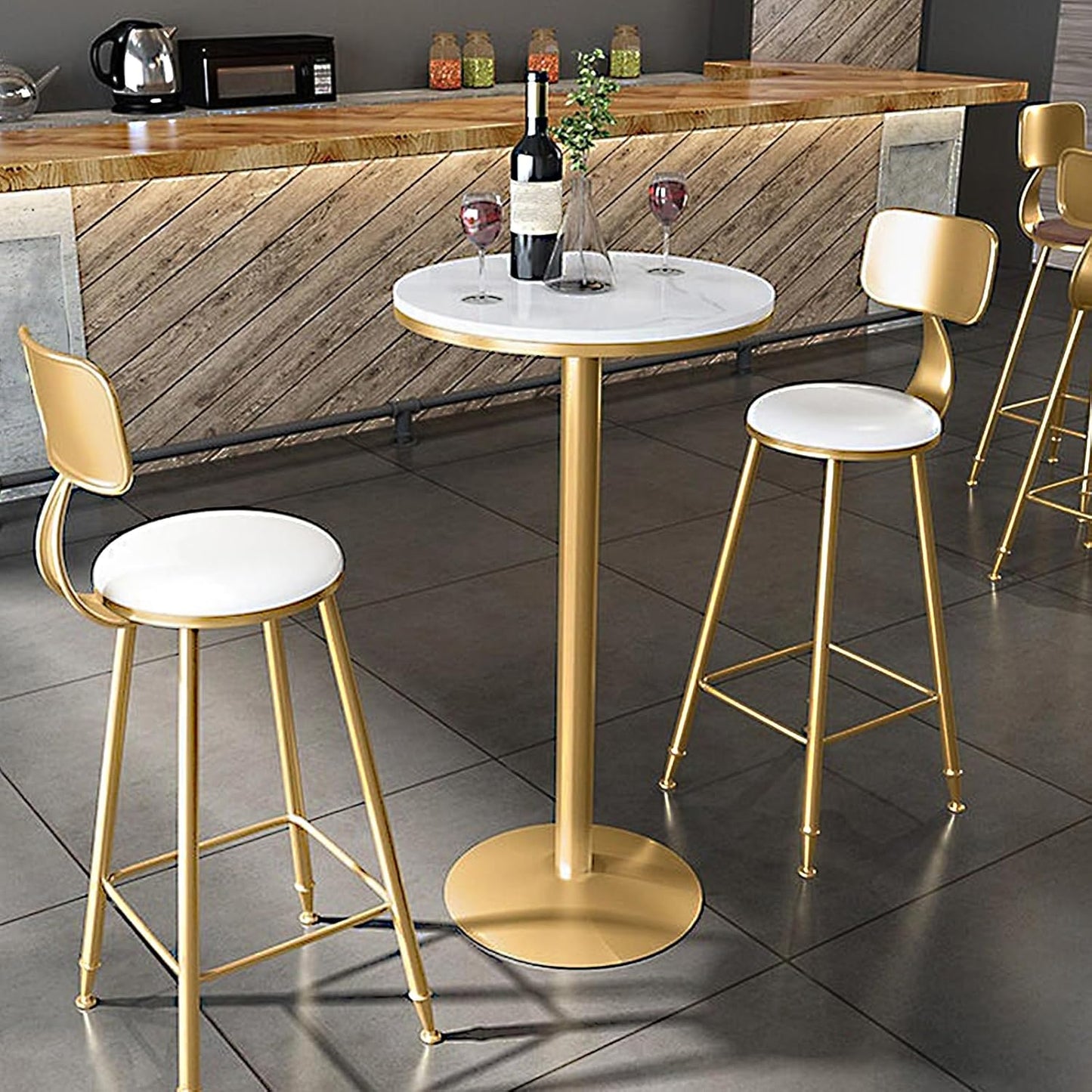 Gold High Top Marble Pub Table - 22" W, Modern Style Cocktail Table for Parties, Living Room, Kitchen, Dining Room (High: 105Cm/41Inch)