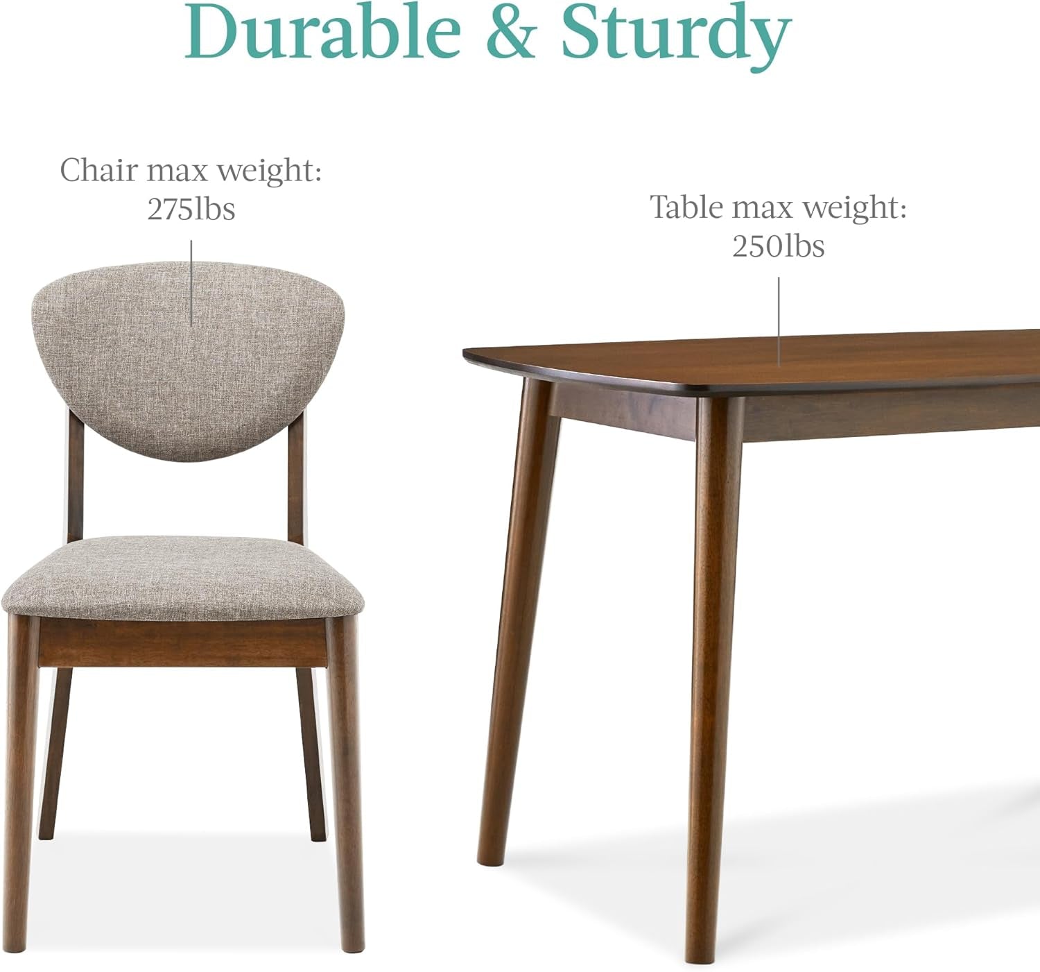 5-Piece Dining Set, Compact Mid-Century Modern Table & Chair Set for Home, Apartment W/ 4 Chairs, Padded Seats & Backrests, Wooden Frame - Walnut/Light Gray