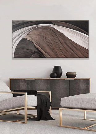 Contemporary Abstract Canvas Artwork - Brown and Black & White Wall Decor for Living Spaces and Hospitality, 24x48 Inches