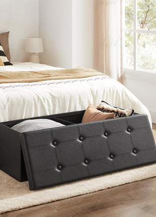 MAZIE Collection 43-Inch Synthetic Leather Folding Storage Ottoman Bench, 660 lb Weight Capacity, Black