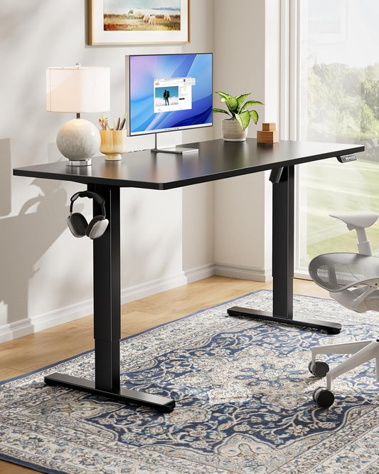 Electric Standing Desk, Whole Piece Desktop, Adjustable Height Computer Desks, 4 Height Memory Settings, Sit Stand up Desk for Home Office, 48" X 24", Black