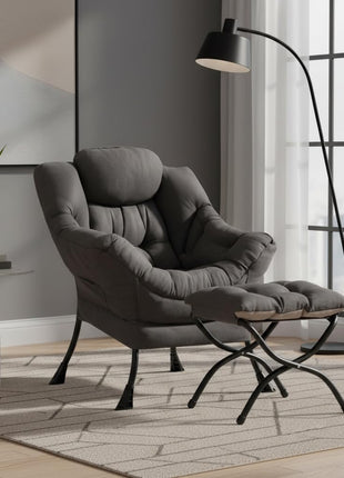 Contemporary Dark Grey Accent Chair and Ottoman Set with Folding Footstool and Armrest Design for Living Room, Bedroom, and Office