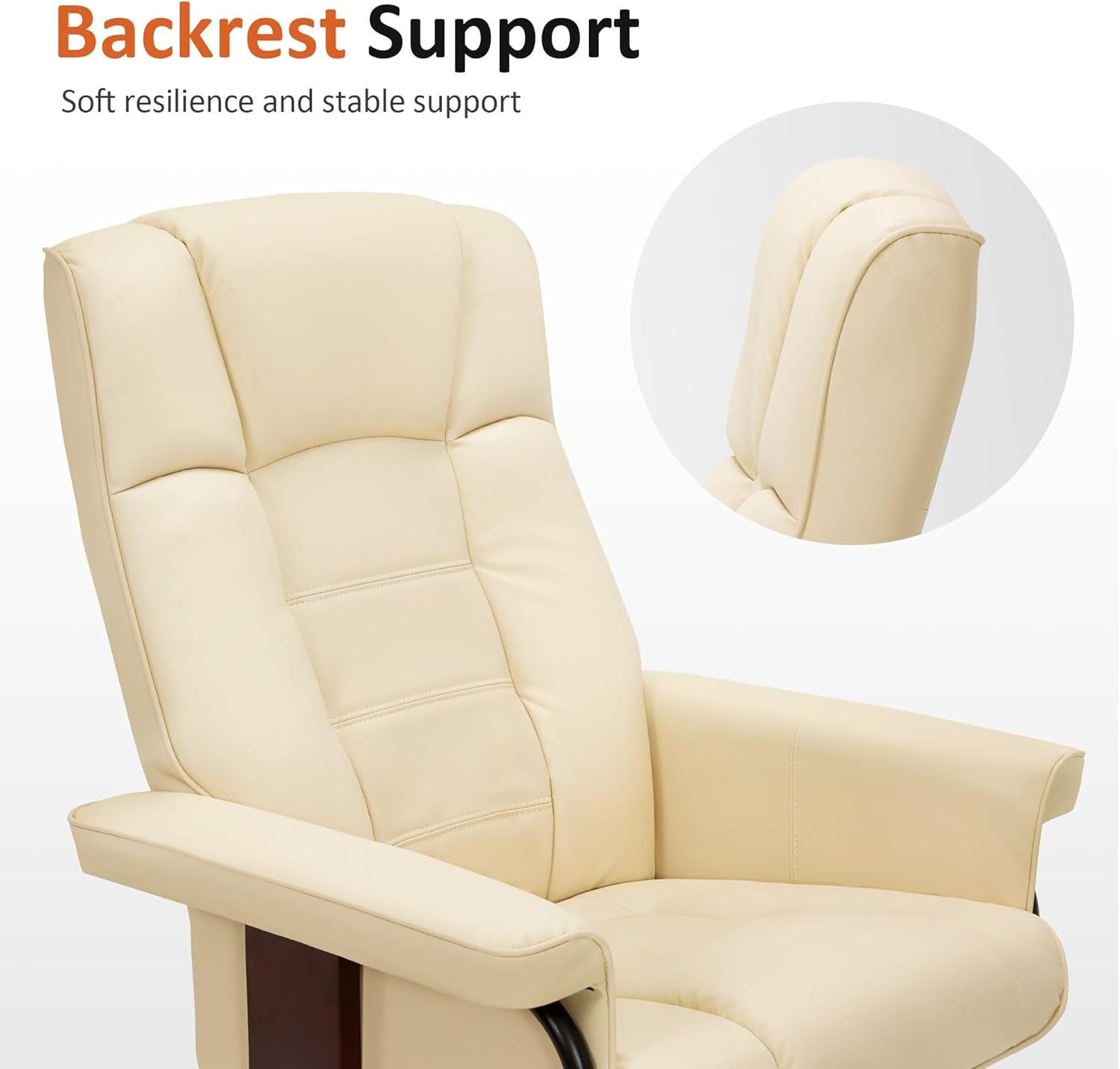 Manual Swivel Recliner with Ottoman, Chair Ottoman Set for RV Small Spaces, Living Room, Bedroom, Office 9019 4919 (Faux Leather, Cream White)