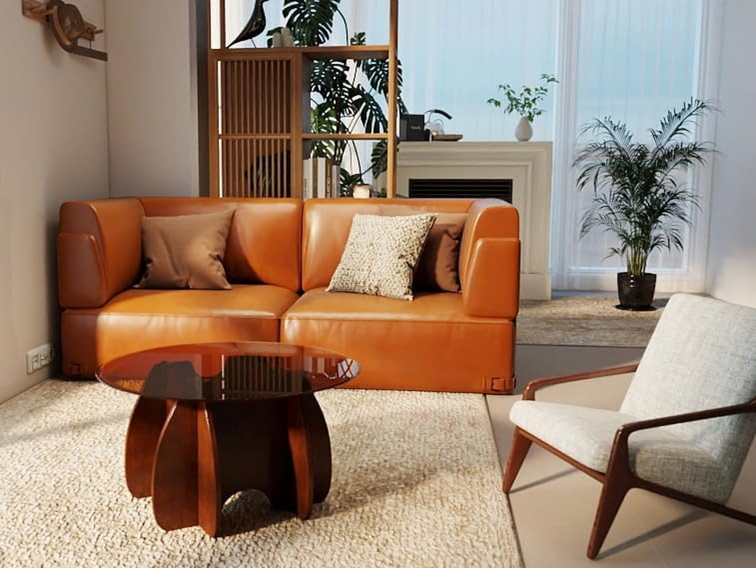 Round Glass Coffee Table Brown Glass Modern Center Tables for Living Room Small Spaces Creative Unique Accent Table Extendable Home Furniture