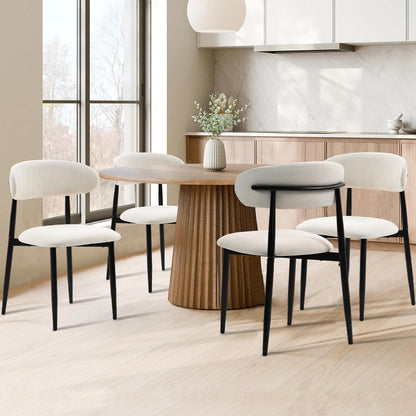 Dining Chairs Set of 4, Metal Kitchen Chairs with Modern Fabric Upholstered for Dining Room, Beige