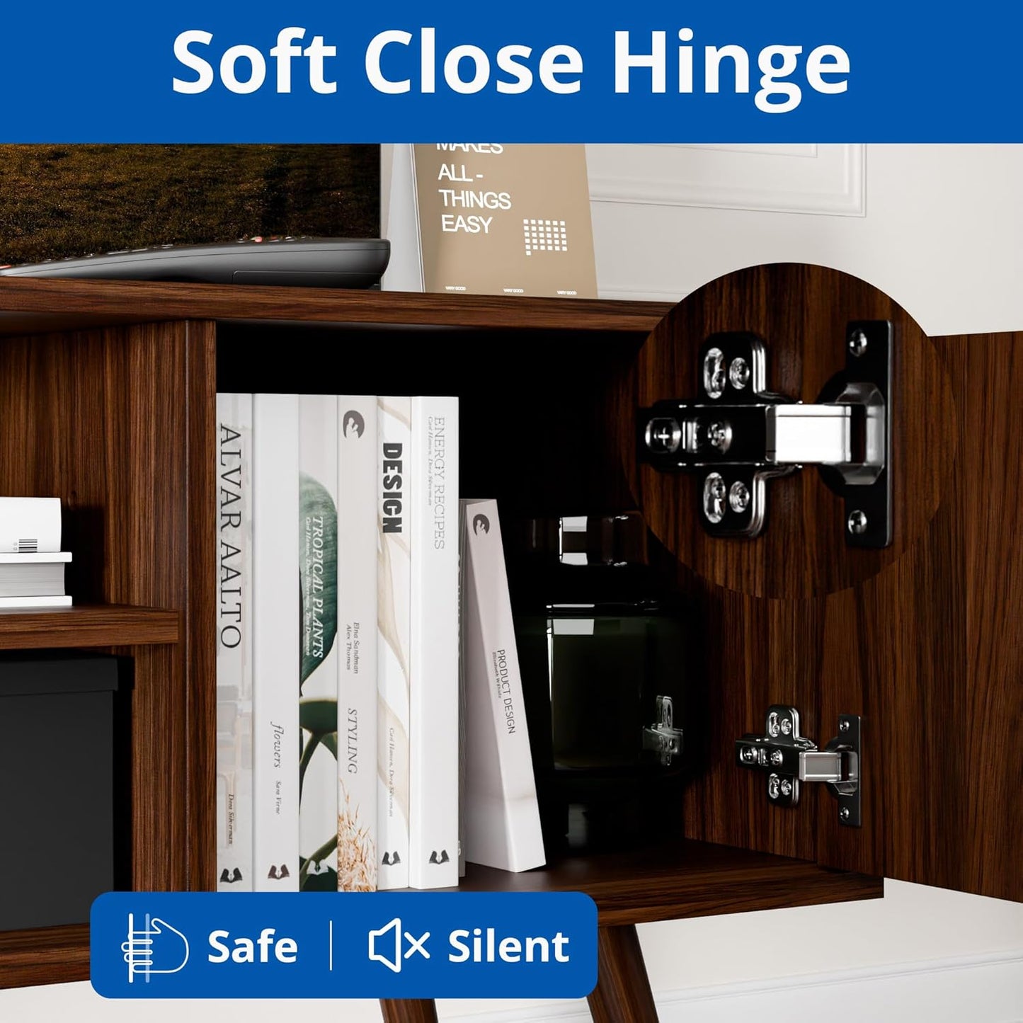 TV Stand for 48 Inch TV, Mid Century Modern Entertainment Center with Storage Cabinet, TV Media Console for Living Room, Bedroom, Dark Brown