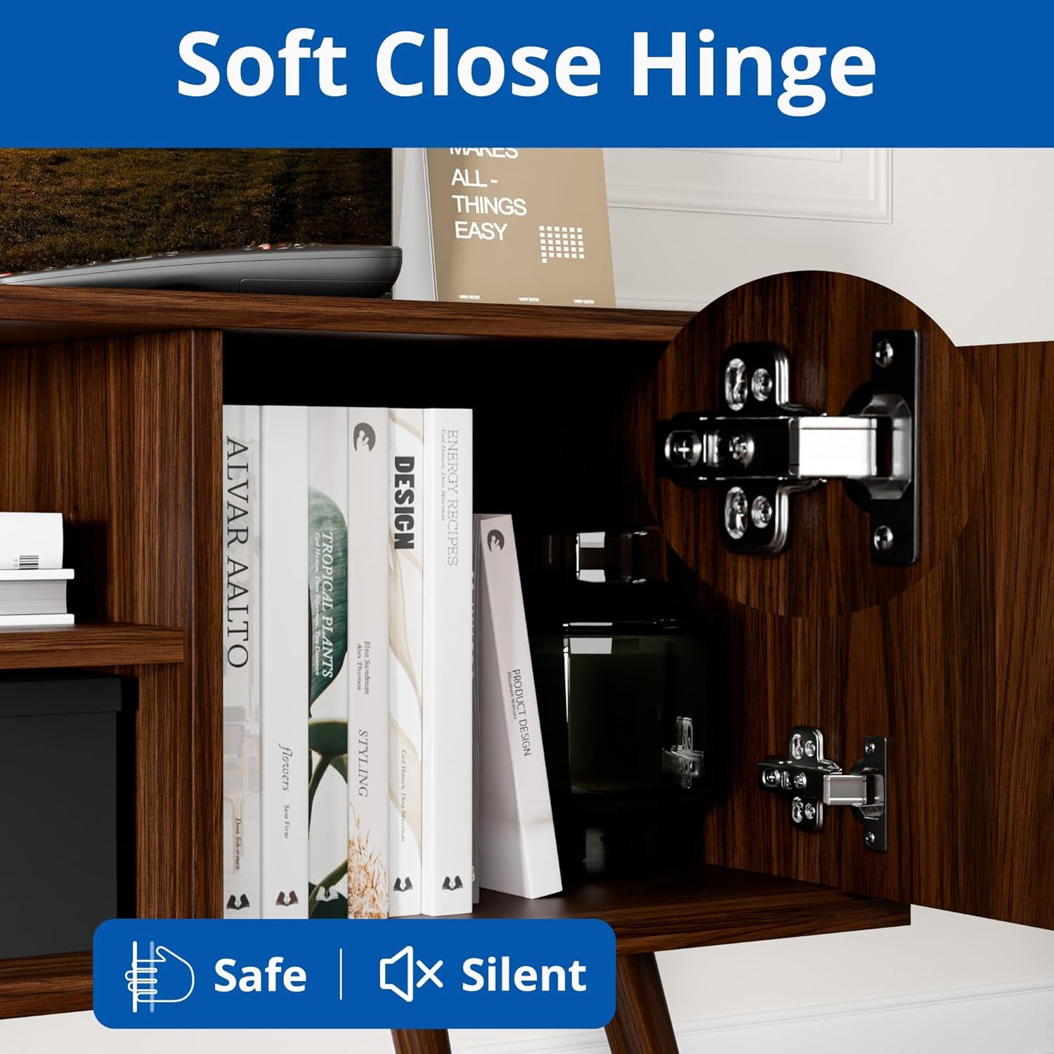 TV Stand for 48 Inch TV, Mid Century Modern Entertainment Center with Storage Cabinet, TV Media Console for Living Room, Bedroom, Dark Brown