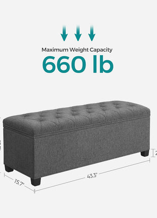 Dark Gray Storage Ottoman Bench with Legs - Multi-Functional Foot Rest and Storage Chest, 15.7 x 43.3 x 15.7 Inches, Supports up to 660 lbs, Perfect for Living Room, Bedroom, and Entryway, Model ULSF088G01