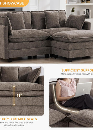 76'' Modular Chenille Deep Seat Loveseat Sofa with Movable Ottoman - Elegant Design for Small Spaces