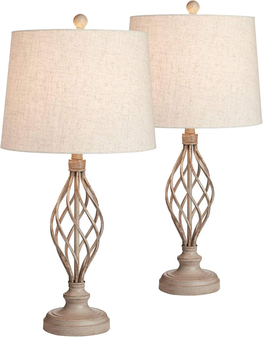 Annie Modern Industrial Table Lamps 28" Tall Set of 2 Weathered Sand Iron Cream Tapered Drum Shade for Bedroom Living Room House Home Bedside Nightstand Office Entryway Family