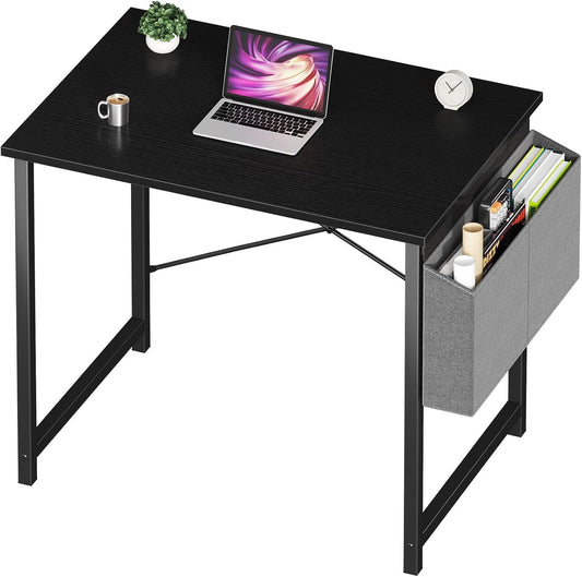 Small Computer Desk for Bedroom 32 Inch Home Office Desks for Small Spaces Writing Gaming Work Study Table with Storage Bag Black