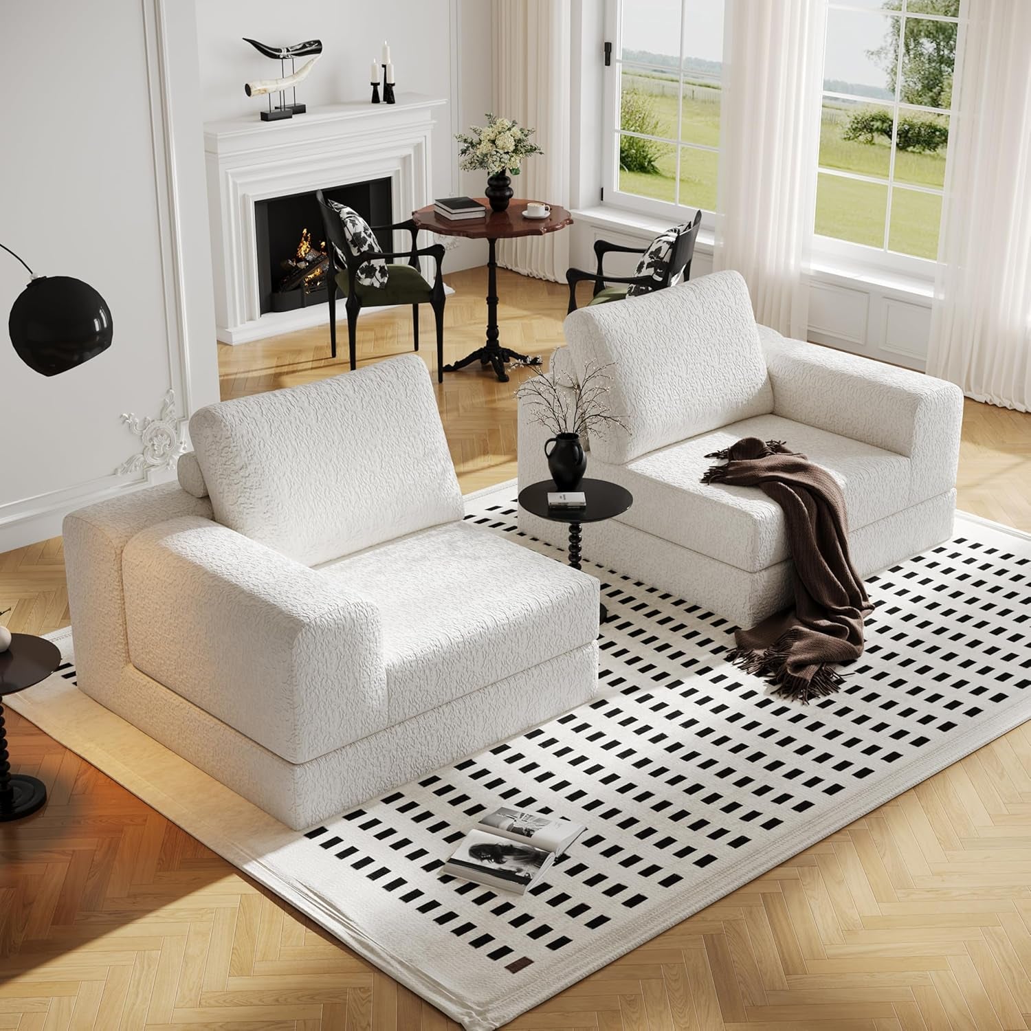 Cloud Modular Sectional Sofa, DIY Combination Modular Couch for Living Room, Unique Knitted Fabric Love Seat Couches with 2 Pillows, 2 Seater Comfy Sectional Couch with No Assembly (Beige)