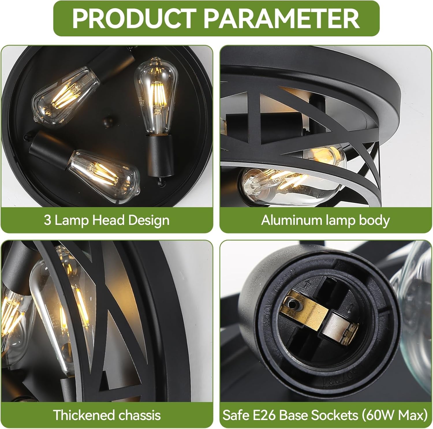 13 Inch Black Flush Mount Ceiling Light Fixtures,3-Light Modern Hallway Light Fixtures Ceiling, Black Lights Fixture Ceiling Mount for Farmhouse,Kitchen, Bedroom (1 Pack)