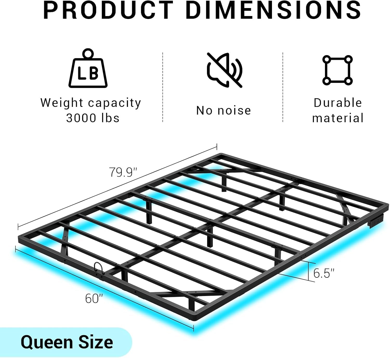 Queen Size Floating Metal Bed Frame with Smart LED Lights & Charging Station, Metal Platform Bed Base No Box Spring Needed, Easy Assembly, Noise Free