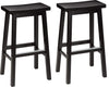 Solid Wood Saddle-Seat Kitchen Counter Barstool with Footrest, Easy Assembly - 29-Inch Height - Black - Set of 2