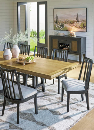 Galliden Urban 2-Door Dining Server by Signature Design by Ashley featuring Reversible Wine Rack Shelf, Adjustable Shelves, and Felt-Lined Drawer in Black and Light Brown
