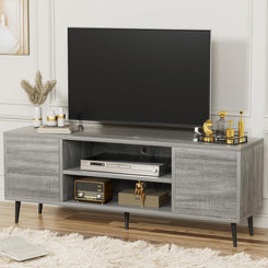 Modern TV Stand for 65" Television, Entertainment Center with Two Storage Cabinets, Retro Style Media Console for Living Room, Bedroom, Office, 58 Inch, Light Gray
