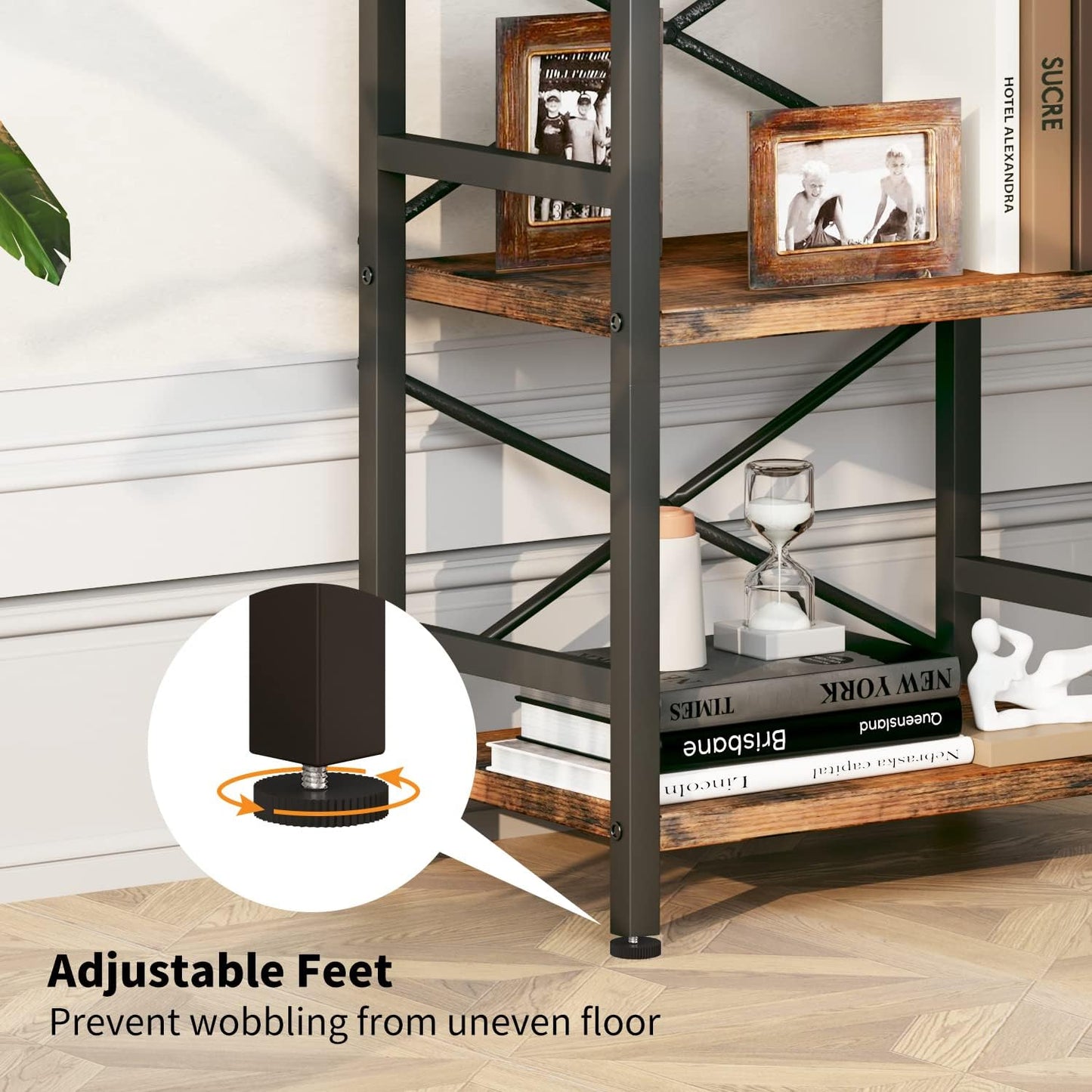 Bookshelf, 3 Tier Industrial Bookcase, Metal Small Bookcase, Rustic Etagere Book Shelf Storage Organizer for Living Room, Bedroom, and Home Office(Rustic Brown) Patent Pending D29873033