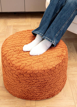 Round Pouf Ottoman 20" x 20" x 14" - Bohemian Style Floor Pouffe in Burnt Orange for Living Room and Bedroom