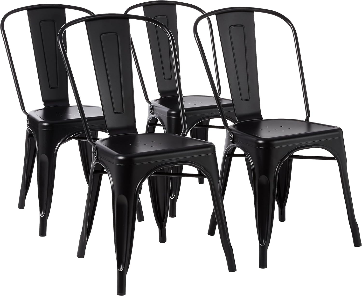 Metal Dining Chairs, Matte Black, 1 Count (Pack of 4)