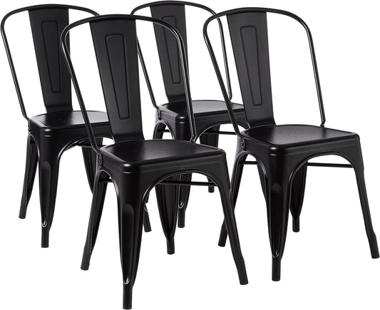Metal Dining Chairs, Matte Black, 1 Count (Pack of 4)