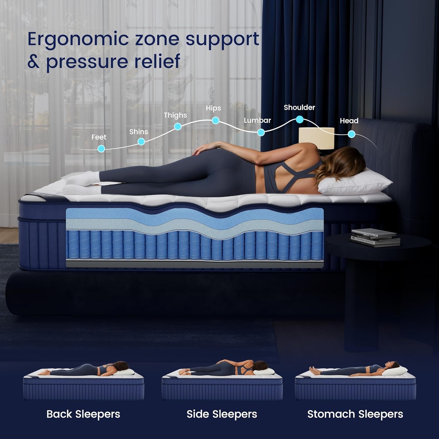 Queen Size Mattresses, 16 Inch Queen Mattress in a Box, Medium Pocket Spring and Gel Memory Foam for Superior Comfort, Pressure Relief, Strong Edge Support