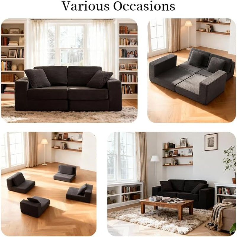 Modular Sectional Sofa, Modern Modular Sofa Couch with Deep Seat，Comfy Cloud Couch, Sectional Couches for Living Room, Bedroom and Apartment，2-Seater，Dark Grey