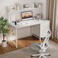 White Computer Desk with Hutch & Drawers - Office Desk with 3 Storage Drawers and Power Outlets, 47 Inch Modern Study Writing Desk for Bedroom Home Office