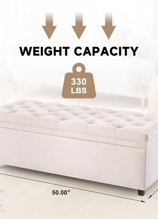 50-Inch Tufted Storage Ottoman Bench for Living Room and Bedroom - Modern Design for End of Bed and Entryway (Beige)