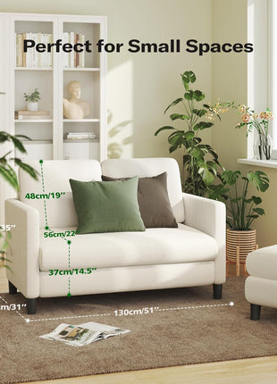 Beige 51" Teddy Loveseat Sofa for Compact Areas - Elegant All-Wood Construction with Effortless Assembly - Perfect for Living Rooms and Bedrooms