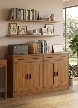 53-Inch Rustic Brown Buffet Cabinet with Ample Storage - Contemporary Kitchen Sideboard Server with 2 Drawers and 4 Doors, Perfect for Dining Room, Living Room, or Hallway